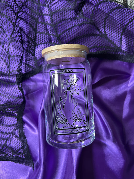 The Stoner Tarot Card glass can cup