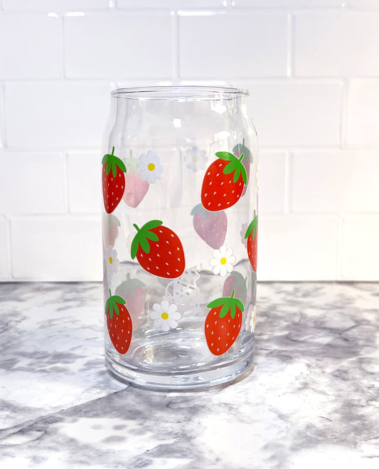 Strawberry Daisies Glass
